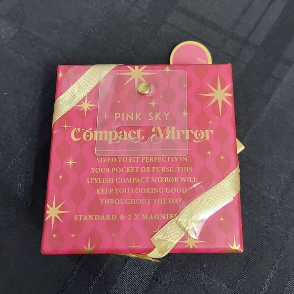 NIB PINK SKY BLACK/WHITE "K" Jeweled Compact Mirror Standard & 2x Magnification - Picture 2 of 3